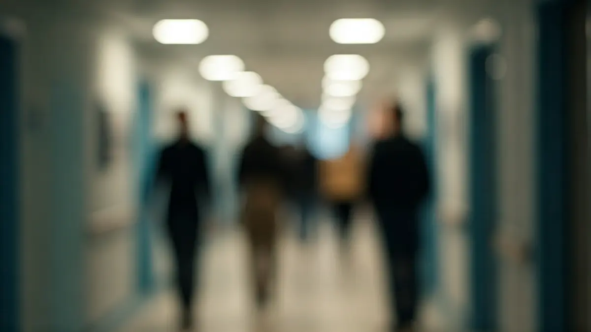 Imatge genèrica d'un passadís d'hospital, amb figures borroses i il·luminació suau.