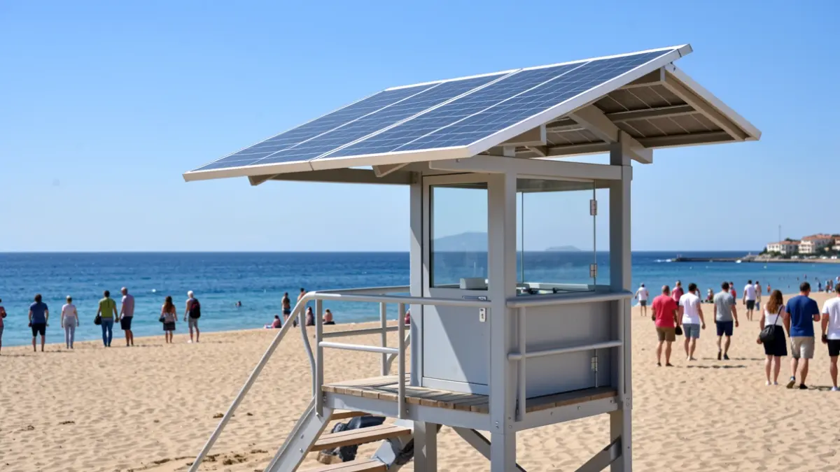 Imatge genèrica de postes solars a la platja.