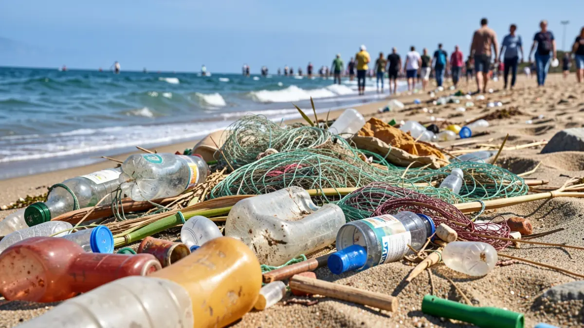 Imatge genèrica de residus plàstics i altres deixalles en una platja.